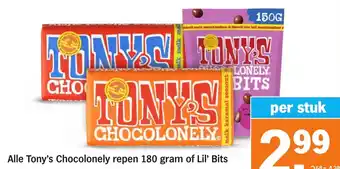 Albert Heijn Alle Tony's Chocolonely repen of Lil' Bits aanbieding