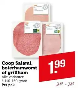 Coop Coop Salami, boterhamworst of grillham aanbieding