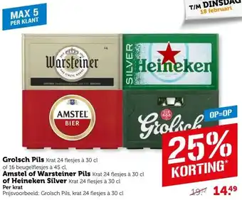 Coop Grolsch Pils, Amstel of Warsteiner Pils of Heineken Silver aanbieding