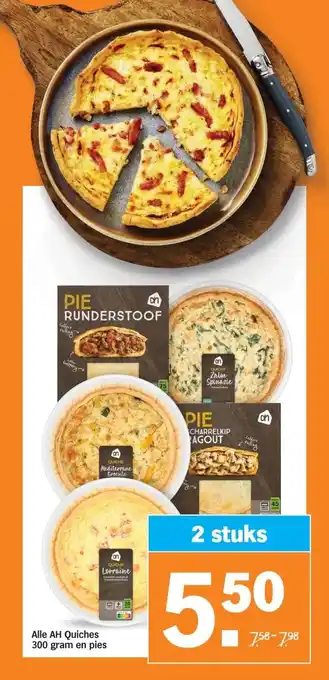 Albert Heijn Alle AH Quiches 300 gram en pies aanbieding