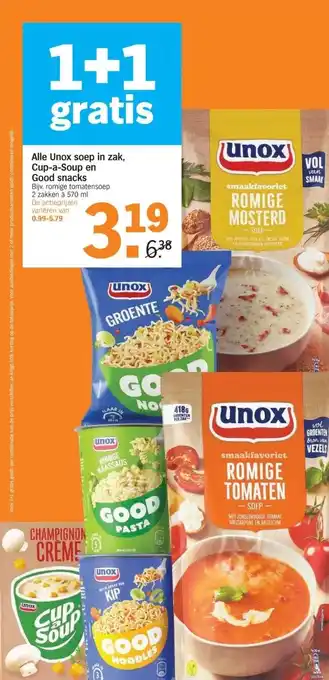 Albert Heijn Alle Unox soep in zak, Cup-a-Soup Good snacks aanbieding