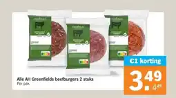 Albert Heijn Alle AH Greenfields beefburgers 2 stuks aanbieding