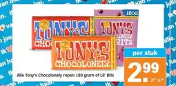 Albert Heijn Alle Tony's Chocolonely repen 180 gram of Lil' Bits aanbieding