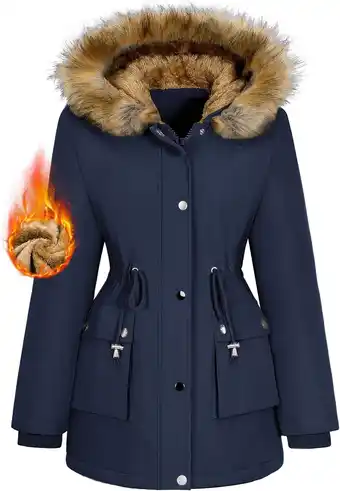 Amazon Lonya Winterjas voor dames, parka, elegant, waterafstotend, trenchcoat, lange jas met capuchon aanbieding