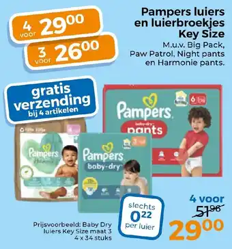 Trekpleister Pampers luiers en luierbroekjes Key Size aanbieding