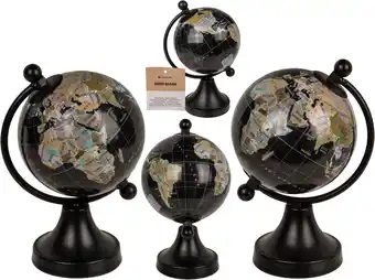 Amazon Decoratieve wereldbol, zwart, van kunststof, ca. 8 x 10 x 15,5 cm aanbieding