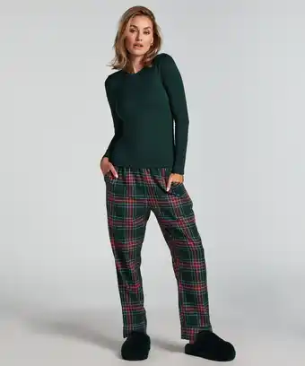 Hunkemoller Hunkemöller Pyjamabroek Flannel Groen aanbieding