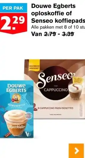 Hoogvliet Douwe Egberts oploskoffie of Senseo koffiepads aanbieding