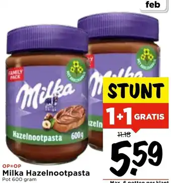 Vomar Voordeelmarkt Milka Hazelnootpasta aanbieding