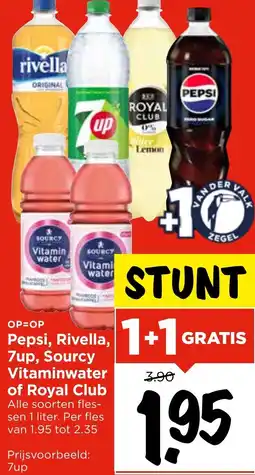 Vomar Voordeelmarkt Pepsi, Rivella, 7up, Sourcy Vitaminwater of Royal Club aanbieding