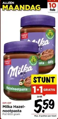 Vomar Voordeelmarkt Milka Hazel- nootpasta Pot 600 gram aanbieding