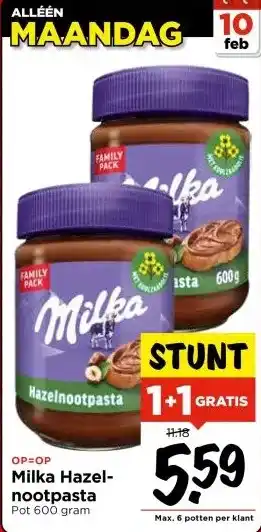 Vomar Voordeelmarkt Milka Hazel- nootpasta Pot 600 gram aanbieding