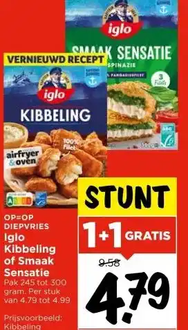 Vomar Voordeelmarkt OP=OP DIEPVRIES Iglo Kibbeling of Smaak Sensatie aanbieding