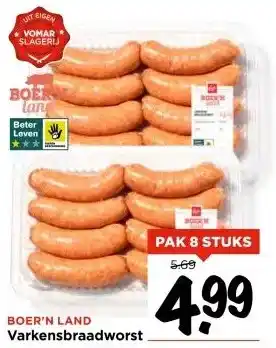 Vomar Voordeelmarkt BOER'N LAND Varkensbraadworst aanbieding