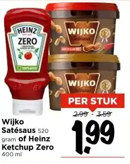 Vomar Voordeelmarkt Wijko Satésaus 520 gram of Heinz Ketchup Zero aanbieding