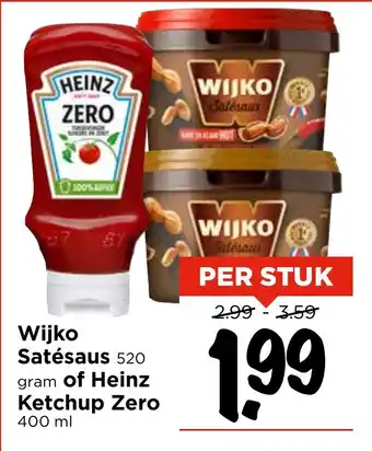 Vomar Voordeelmarkt Wijko Satésaus of Heinz Ketchup Zero aanbieding