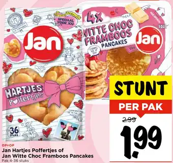 Vomar Voordeelmarkt Jan Hartjes Poffertjes of Jan Witte Choc Framboos Pancakes aanbieding