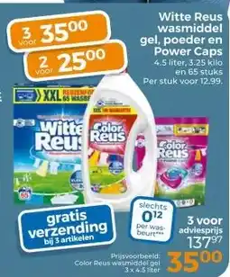 Trekpleister Witte Reus wasmiddel gel, poeder en Power Caps 4.5 liter, 3.25 kilo en 65 stuks Per stuk voor 12.99. aanbieding