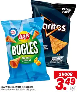 Dekamarkt Lay's bugles of doritos. aanbieding