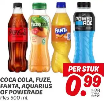 Dekamarkt Coca cola, fuze, fanta, aquarius of powerade aanbieding