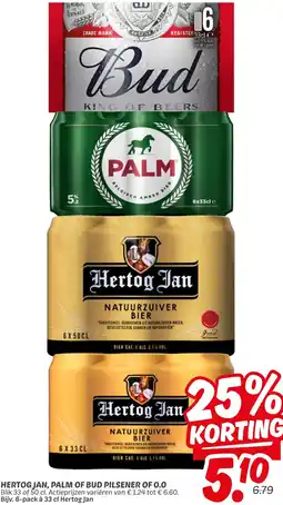 Dekamarkt Hertog jan, palm of bud pilsener of 0.0 aanbieding