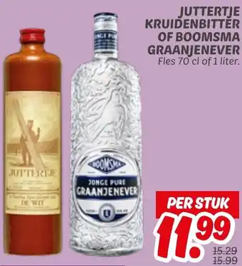 Dekamarkt Juttertje kruidenbitter of Boomsma graanjenever aanbieding