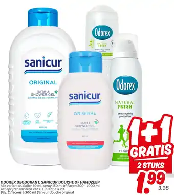 Dekamarkt Odorex deodorant, sanicur douche of handzeep aanbieding