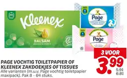 Dekamarkt Page vochtig toiletpapier of kleenex zakdoekjes of tissues aanbieding