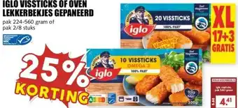 MCD Supermarkt IGLO VISSTICKS OF OVEN LEKKERBEKJES GEPANEERD aanbieding