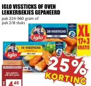 MCD Supermarkt IGLO VISSTICKS OF OVEN LEKKERBEKJES GEPANEERD aanbieding