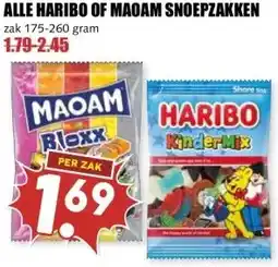 MCD Supermarkt ALLE HARIBO OF MAOAM SNOEPZAKKEN aanbieding