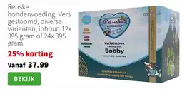 Intratuin Renske hondenvoeding. Vers gestoomd, diverse varianten, inhoud 12x 395 gram of 24x 395 gram. aanbieding