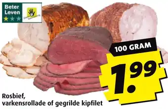 Boni Rosbief, varkensrollade of gegrilde kipfilet aanbieding