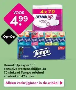 DA Demak'Up expert of sensitive wattenschijfjes 4x 70 stuks of Tempo original zakdoeken 42 stuks aanbieding