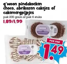 Boon`s Markt g'woon pindakoeken choco, abrikozen cakejes of cakemergpijpjes aanbieding