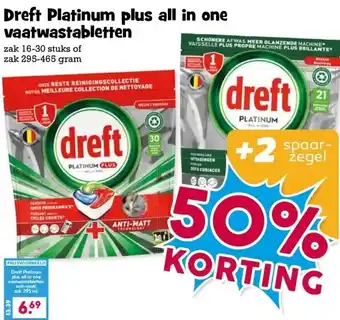 Boon`s Markt Dreft Platinum plus all in one vaatwastabletten aanbieding