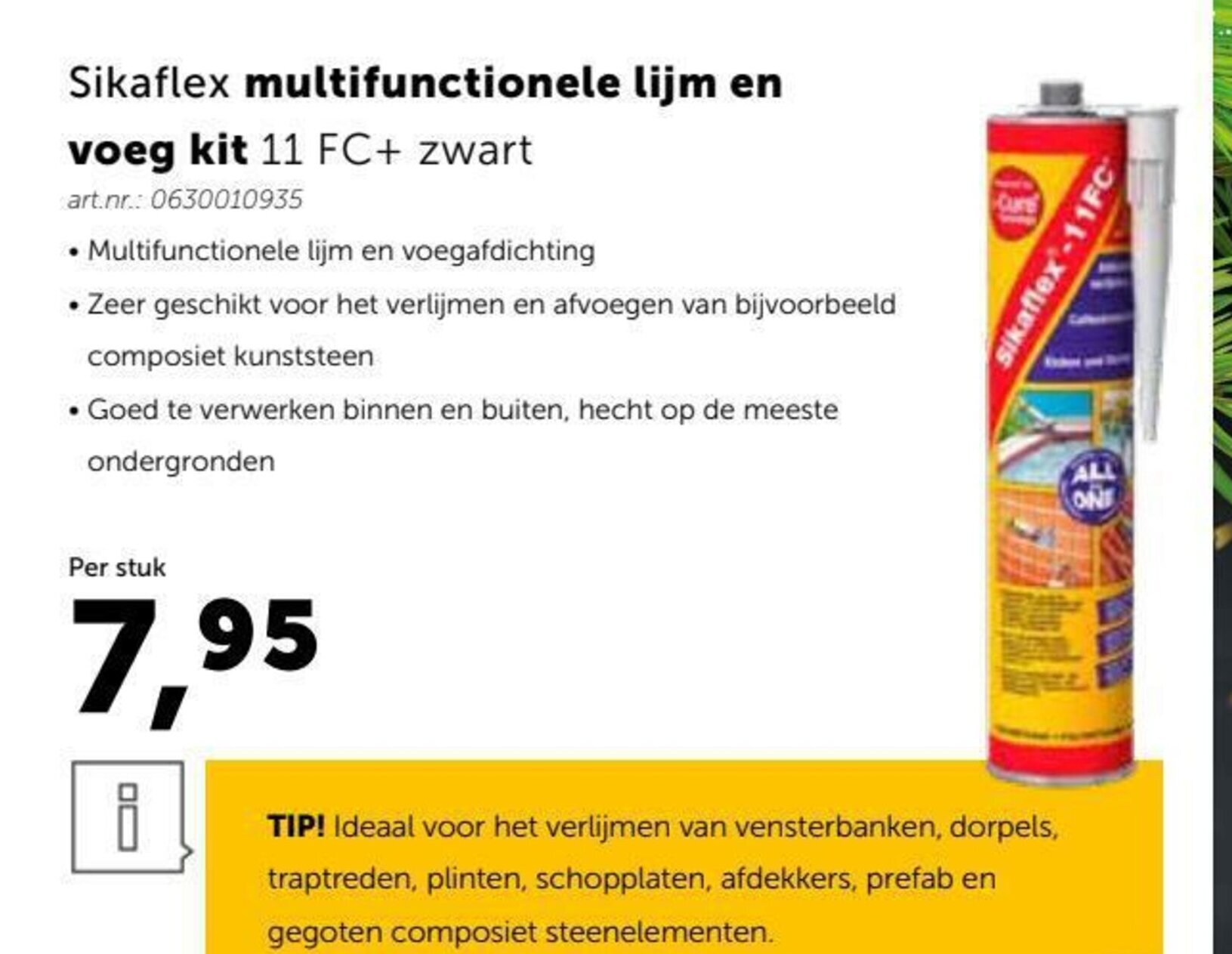 Sikaflex Multifunctionele lijm en voeg kit 11 FC+ zwart aanbieding bij