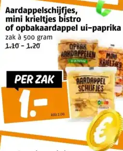 Poiesz Aardappelschijfjes mini krieltjes bistro of opbakaardappel ui-paprika aanbieding