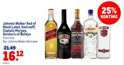 Makro Johnnie walker red of black label Smirnoff captain Morgan Gordon’s baileys aanbieding