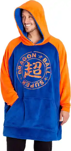 Amazon Dragon Ball Oversized Hoodie Blanket for Men, Anime Mens Hoodies (Blue/Orange) aanbieding