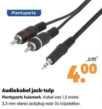 Plentyparts Audiokabel Jack-Tulp Plentyparts Huismerk aanbieding