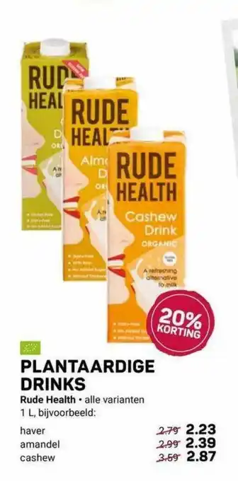 Ekoplaza Plantaardige Drinks Rude Health 20% Korting aanbieding