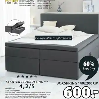 Jysk Dreamzone Gold C50 Boxspring 60% Korting aanbieding