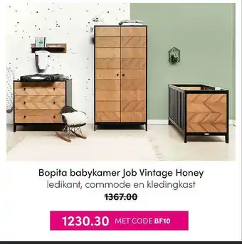 Baby & Tiener Bopita Babykamer Job Vintage Honey Ledikant, Commode En Kledingkast aanbieding