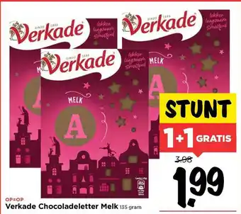 Vomar Voordeelmarkt Verkade Chocoladeletter Melk 1+1 Gratis aanbieding