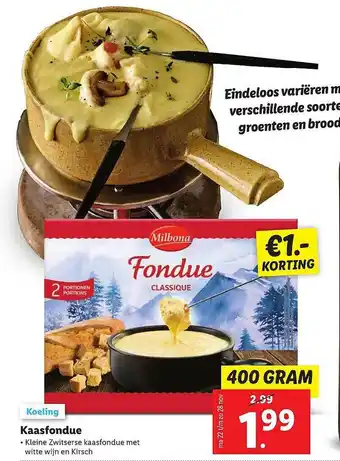 Lidl Milbona Kaasfondue €1.- Korting aanbieding