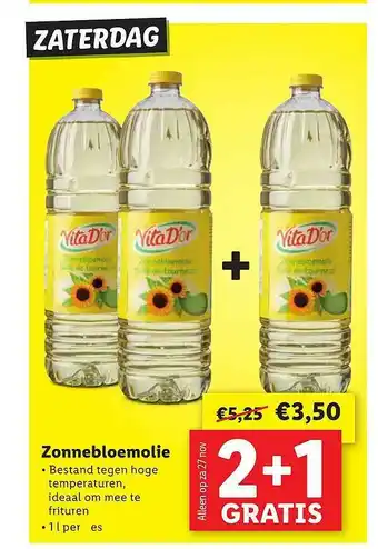 Lidl Vita D'Or Zonnebloemolie 2+1 Gratis aanbieding