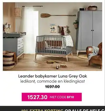 Baby & Tiener Leander Babykamer Luna Grey Oak Ledikant, Commode En Kledingkast aanbieding