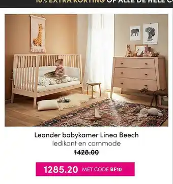 Baby & Tiener Leander Babykamer Linea Beech Ledikant En Commode aanbieding