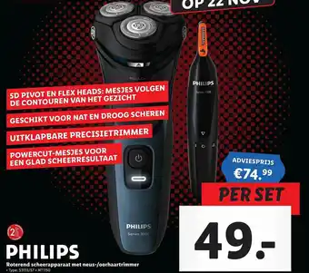 Lidl Philips Roterend Scheerapparaat Met Neus--Oorhaartrimmer aanbieding